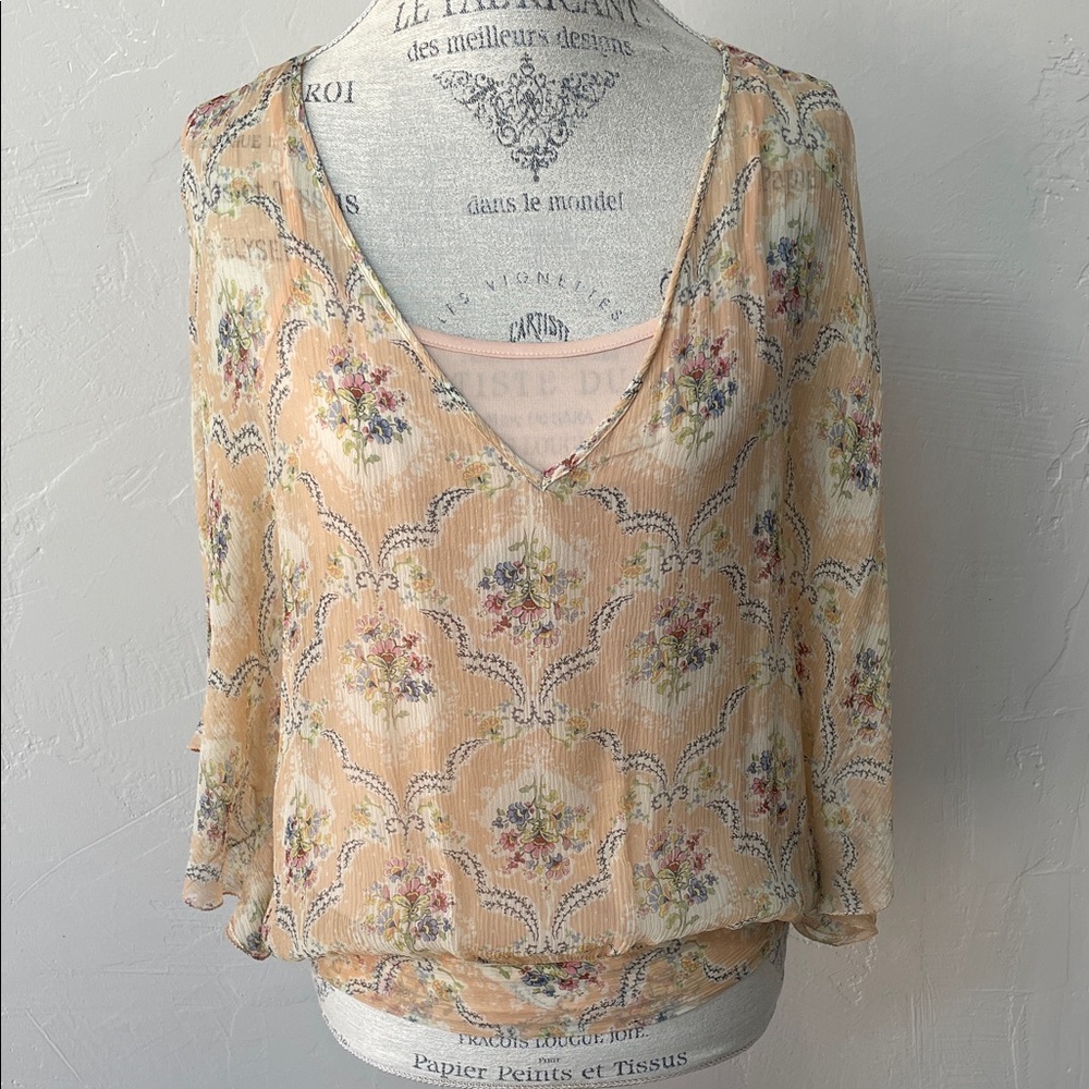 4/$20 Paul & Joe Floral Blouse - cream and soft pink (apricot) color